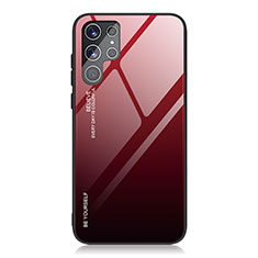 Coque Rebord Contour Silicone et Vitre Miroir Housse Etui Degrade Arc en Ciel pour Samsung Galaxy S22 Ultra 5G Rouge