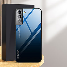 Coque Rebord Contour Silicone et Vitre Miroir Housse Etui Degrade Arc en Ciel pour Samsung Galaxy S24 5G Bleu