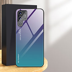 Coque Rebord Contour Silicone et Vitre Miroir Housse Etui Degrade Arc en Ciel pour Samsung Galaxy S24 Ultra 5G Violet