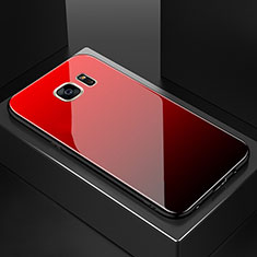 Coque Rebord Contour Silicone et Vitre Miroir Housse Etui Degrade Arc en Ciel pour Samsung Galaxy S7 Edge G935F Rouge
