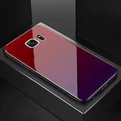 Coque Rebord Contour Silicone et Vitre Miroir Housse Etui Degrade Arc en Ciel pour Samsung Galaxy S7 Edge G935F Rouge et Noir