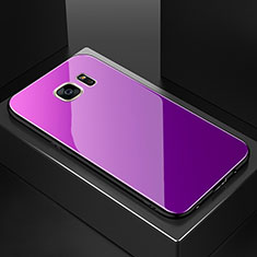 Coque Rebord Contour Silicone et Vitre Miroir Housse Etui Degrade Arc en Ciel pour Samsung Galaxy S7 Edge G935F Violet