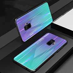 Coque Rebord Contour Silicone et Vitre Miroir Housse Etui Degrade Arc en Ciel pour Samsung Galaxy S9 Cyan
