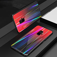 Coque Rebord Contour Silicone et Vitre Miroir Housse Etui Degrade Arc en Ciel pour Samsung Galaxy S9 Rouge