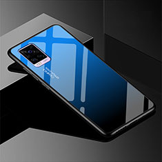 Coque Rebord Contour Silicone et Vitre Miroir Housse Etui Degrade Arc en Ciel pour Vivo V20 Pro 5G Bleu