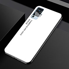 Coque Rebord Contour Silicone et Vitre Miroir Housse Etui Degrade Arc en Ciel pour Vivo X50 Pro 5G Blanc