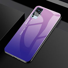 Coque Rebord Contour Silicone et Vitre Miroir Housse Etui Degrade Arc en Ciel pour Vivo X50 Pro 5G Violet