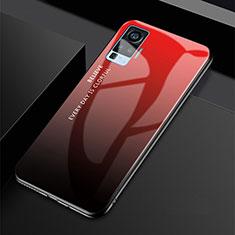 Coque Rebord Contour Silicone et Vitre Miroir Housse Etui Degrade Arc en Ciel pour Vivo X51 5G Rouge