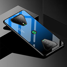 Coque Rebord Contour Silicone et Vitre Miroir Housse Etui Degrade Arc en Ciel pour Xiaomi Black Shark 3 Bleu