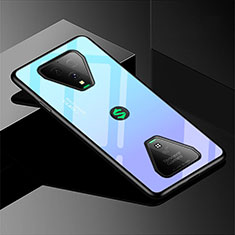 Coque Rebord Contour Silicone et Vitre Miroir Housse Etui Degrade Arc en Ciel pour Xiaomi Black Shark 3 Bleu Ciel