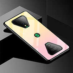 Coque Rebord Contour Silicone et Vitre Miroir Housse Etui Degrade Arc en Ciel pour Xiaomi Black Shark 3 Jaune
