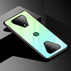 Coque Rebord Contour Silicone et Vitre Miroir Housse Etui Degrade Arc en Ciel pour Xiaomi Black Shark 3 Pro Cyan