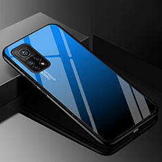 Coque Rebord Contour Silicone et Vitre Miroir Housse Etui Degrade Arc en Ciel pour Xiaomi Mi 10T 5G Bleu
