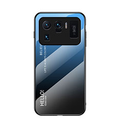 Coque Rebord Contour Silicone et Vitre Miroir Housse Etui Degrade Arc en Ciel pour Xiaomi Mi 11 Ultra 5G Bleu