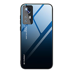 Coque Rebord Contour Silicone et Vitre Miroir Housse Etui Degrade Arc en Ciel pour Xiaomi Mi 12X 5G Bleu