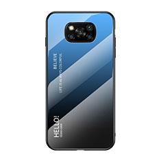 Coque Rebord Contour Silicone et Vitre Miroir Housse Etui Degrade Arc en Ciel pour Xiaomi Poco X3 NFC Bleu