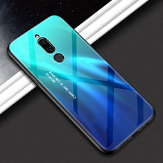 Coque Rebord Contour Silicone et Vitre Miroir Housse Etui Degrade Arc en Ciel pour Xiaomi Redmi 8 Bleu Ciel