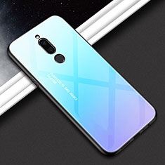 Coque Rebord Contour Silicone et Vitre Miroir Housse Etui Degrade Arc en Ciel pour Xiaomi Redmi 8 Cyan