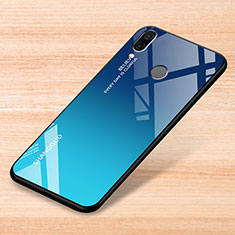 Coque Rebord Contour Silicone et Vitre Miroir Housse Etui Degrade Arc en Ciel pour Xiaomi Redmi Note 7 Pro Bleu