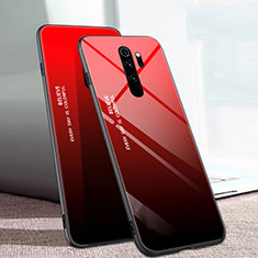 Coque Rebord Contour Silicone et Vitre Miroir Housse Etui Degrade Arc en Ciel pour Xiaomi Redmi Note 8 Pro Rouge