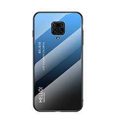 Coque Rebord Contour Silicone et Vitre Miroir Housse Etui Degrade Arc en Ciel pour Xiaomi Redmi Note 9S Bleu
