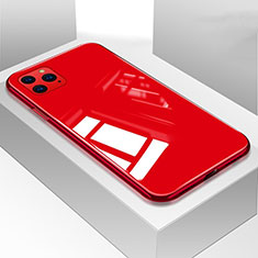 Coque Rebord Contour Silicone et Vitre Miroir Housse Etui M01 pour Apple iPhone 11 Pro Max Rouge