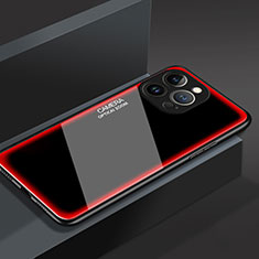 Coque Rebord Contour Silicone et Vitre Miroir Housse Etui M01 pour Apple iPhone 13 Pro Rouge