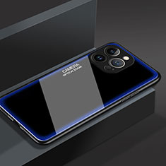 Coque Rebord Contour Silicone et Vitre Miroir Housse Etui M01 pour Apple iPhone 14 Pro Bleu