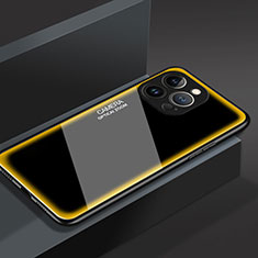 Coque Rebord Contour Silicone et Vitre Miroir Housse Etui M01 pour Apple iPhone 15 Pro Max Jaune