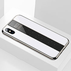 Coque Rebord Contour Silicone et Vitre Miroir Housse Etui M01 pour Apple iPhone X Blanc