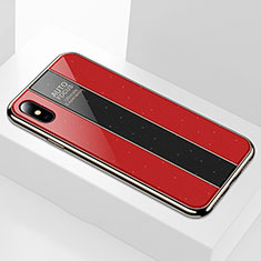 Coque Rebord Contour Silicone et Vitre Miroir Housse Etui M01 pour Apple iPhone X Rouge