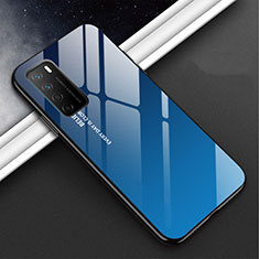 Coque Rebord Contour Silicone et Vitre Miroir Housse Etui M01 pour Huawei Honor Play4 5G Bleu