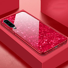 Coque Rebord Contour Silicone et Vitre Miroir Housse Etui M01 pour Huawei P30 Rouge