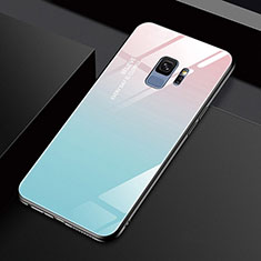 Coque Rebord Contour Silicone et Vitre Miroir Housse Etui M01 pour Samsung Galaxy S9 Cyan