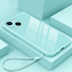 Coque Rebord Contour Silicone et Vitre Miroir Housse Etui M03 pour Apple iPhone 13 Bleu Ciel