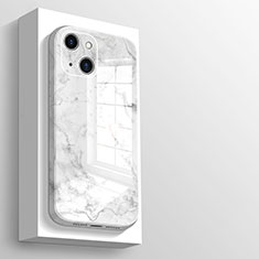Coque Rebord Contour Silicone et Vitre Miroir Housse Etui M05 pour Apple iPhone 13 Blanc