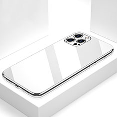 Coque Rebord Contour Silicone et Vitre Miroir Housse Etui M05 pour Apple iPhone 13 Pro Blanc