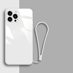 Coque Rebord Contour Silicone et Vitre Miroir Housse Etui M08 pour Apple iPhone 13 Pro Blanc