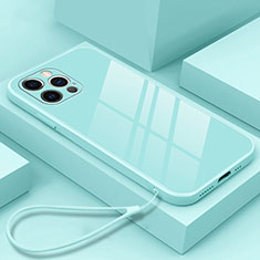 Coque Rebord Contour Silicone et Vitre Miroir Housse Etui M09 pour Apple iPhone 13 Pro Bleu Ciel