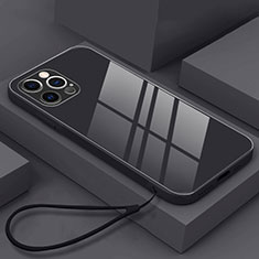 Coque Rebord Contour Silicone et Vitre Miroir Housse Etui M09 pour Apple iPhone 14 Pro Noir