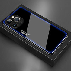 Coque Rebord Contour Silicone et Vitre Miroir Housse Etui pour Apple iPhone 13 Pro Bleu
