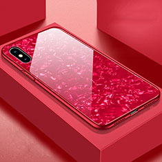 Coque Rebord Contour Silicone et Vitre Miroir Housse Etui pour Apple iPhone X Rouge