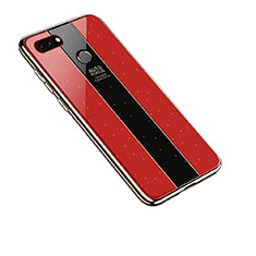 Coque Rebord Contour Silicone et Vitre Miroir Housse Etui pour Huawei Enjoy 8 Plus Rouge