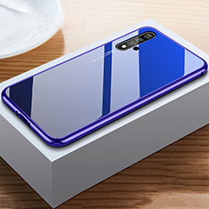 Coque Rebord Contour Silicone et Vitre Miroir Housse Etui pour Huawei Honor 20 Bleu