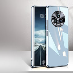 Coque Rebord Contour Silicone et Vitre Miroir Housse Etui pour Huawei Honor Magic5 5G Bleu Clair
