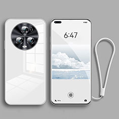 Coque Rebord Contour Silicone et Vitre Miroir Housse Etui pour Huawei Honor Magic5 Pro 5G Blanc