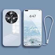 Coque Rebord Contour Silicone et Vitre Miroir Housse Etui pour Huawei Honor Magic5 Pro 5G Bleu Clair