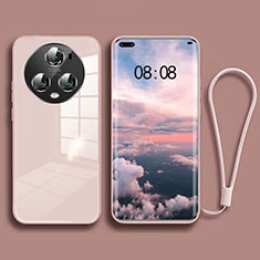 Coque Rebord Contour Silicone et Vitre Miroir Housse Etui pour Huawei Honor Magic5 Pro 5G Or Rose