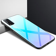 Coque Rebord Contour Silicone et Vitre Miroir Housse Etui pour Huawei Honor Play4T Pro Bleu Ciel