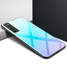 Coque Rebord Contour Silicone et Vitre Miroir Housse Etui pour Huawei Nova 7 Pro 5G Bleu Ciel